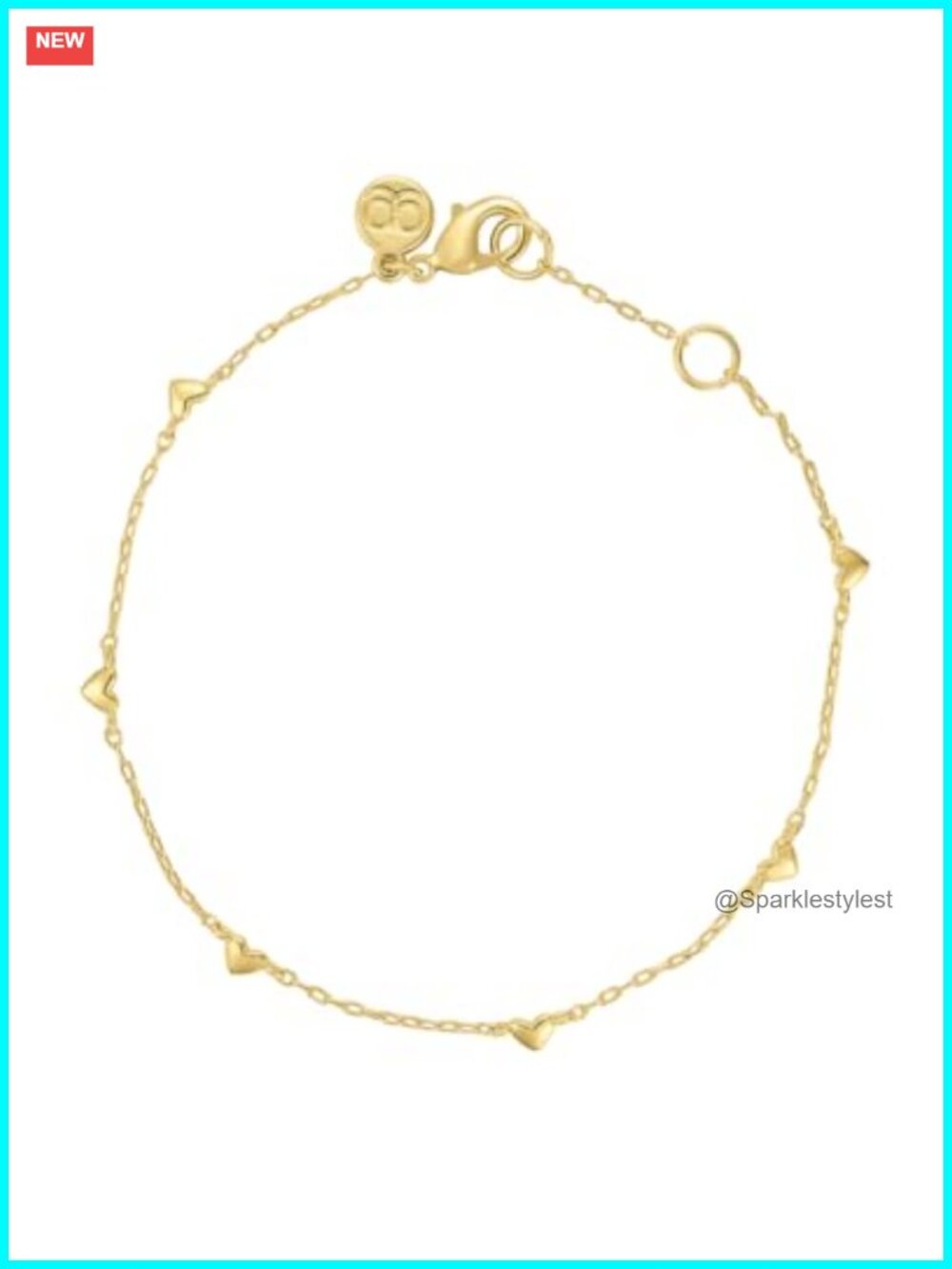 18k Gold Plated Red Enamel Heart Charm Adjustable Chain Bracelet